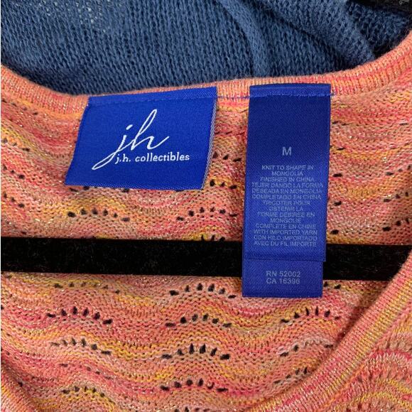 J.H Collectibles Womens Peach Multicolored Knitted Pullover Sweater Medium - Picture 4 of 7